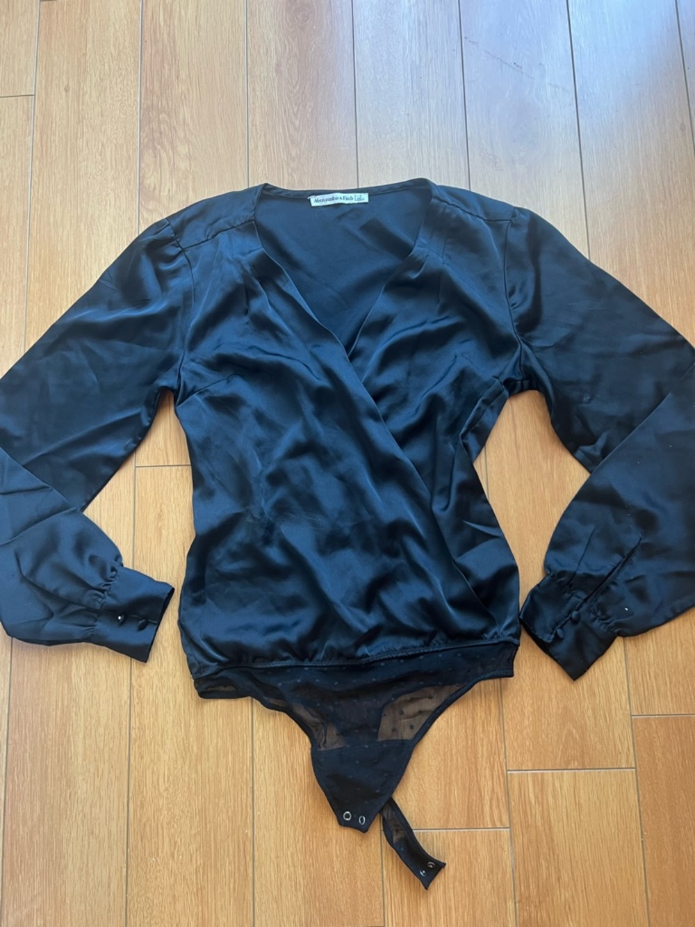 Abercrombie & Fitch Black Satin Wrap Bodysuit